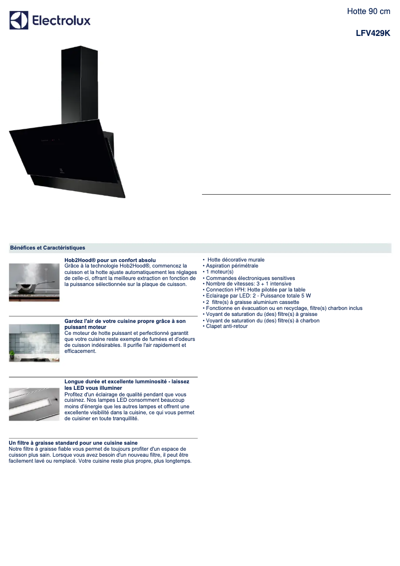 Page 1 de la notice Fiche technique Electrolux LFV429K