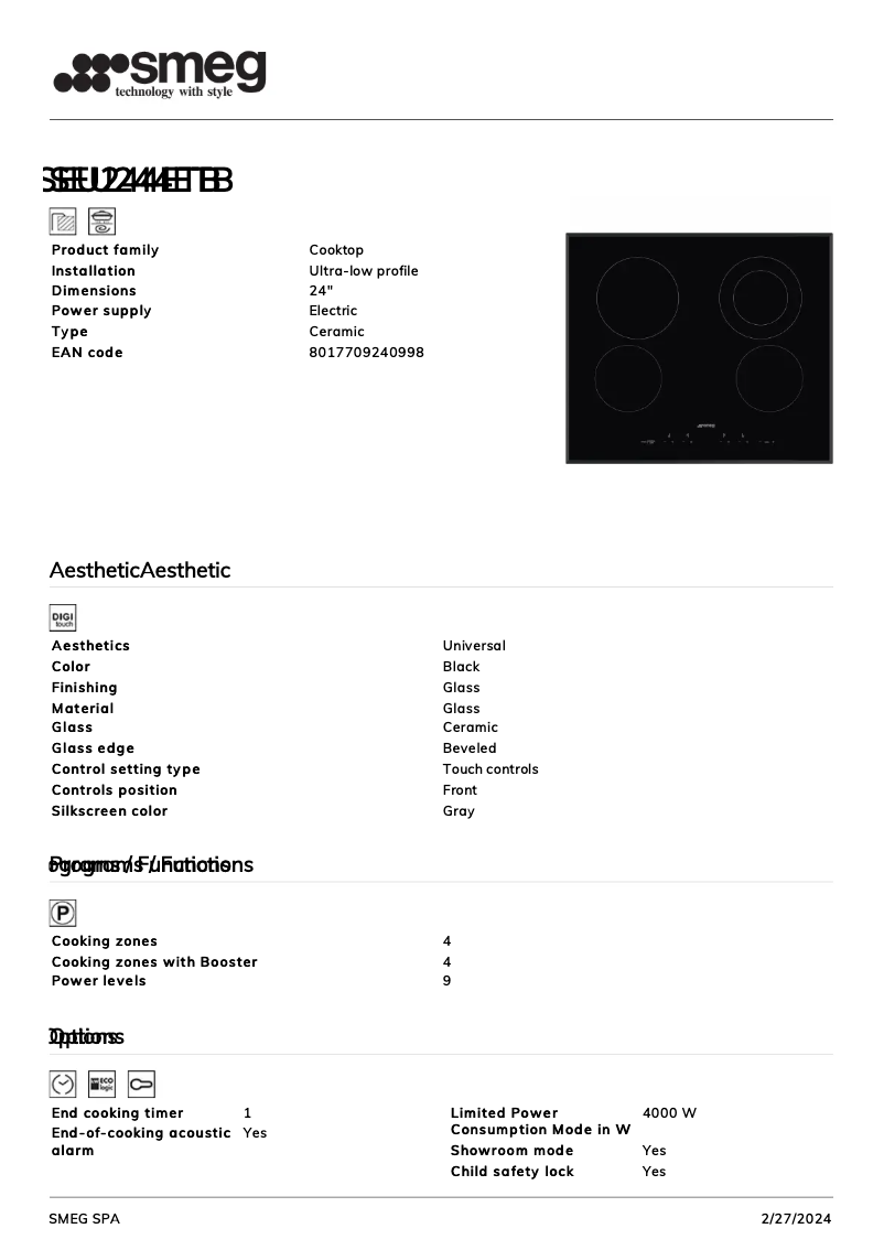 Page n°1 - Fiche technique Smeg SEU244ETB