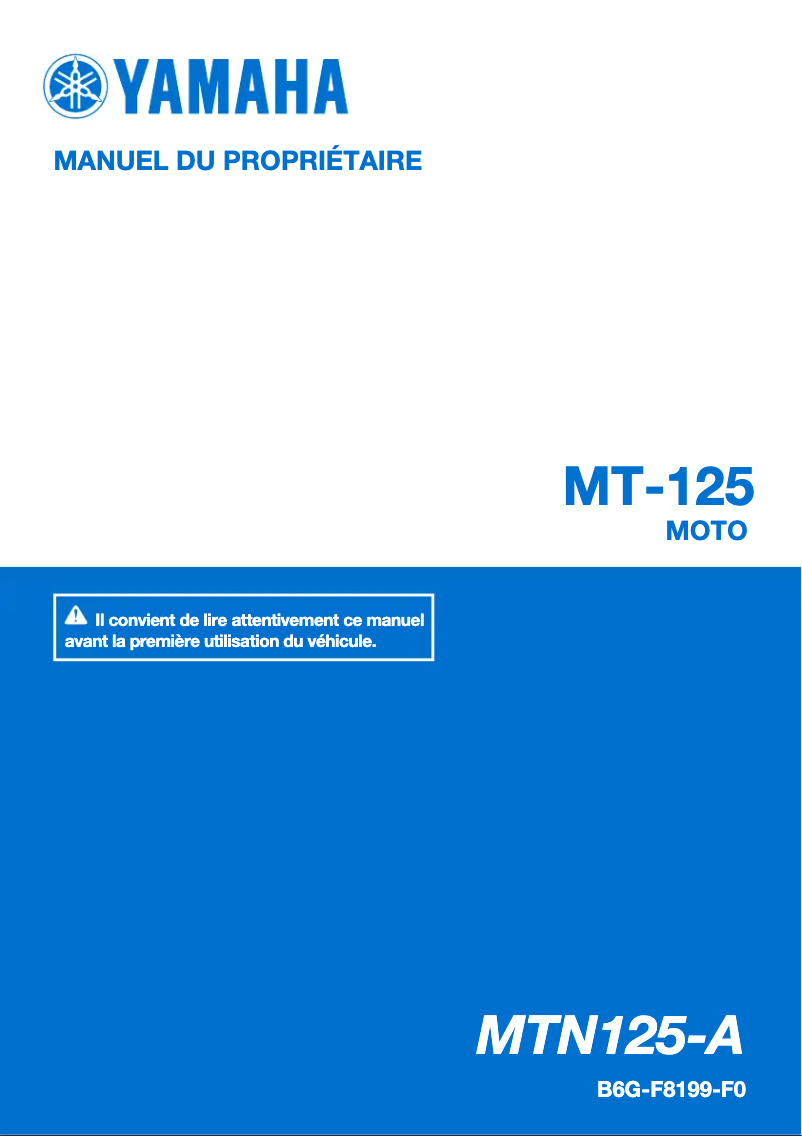 Image de la première page du manuel de l'appareil MT125 (2020)