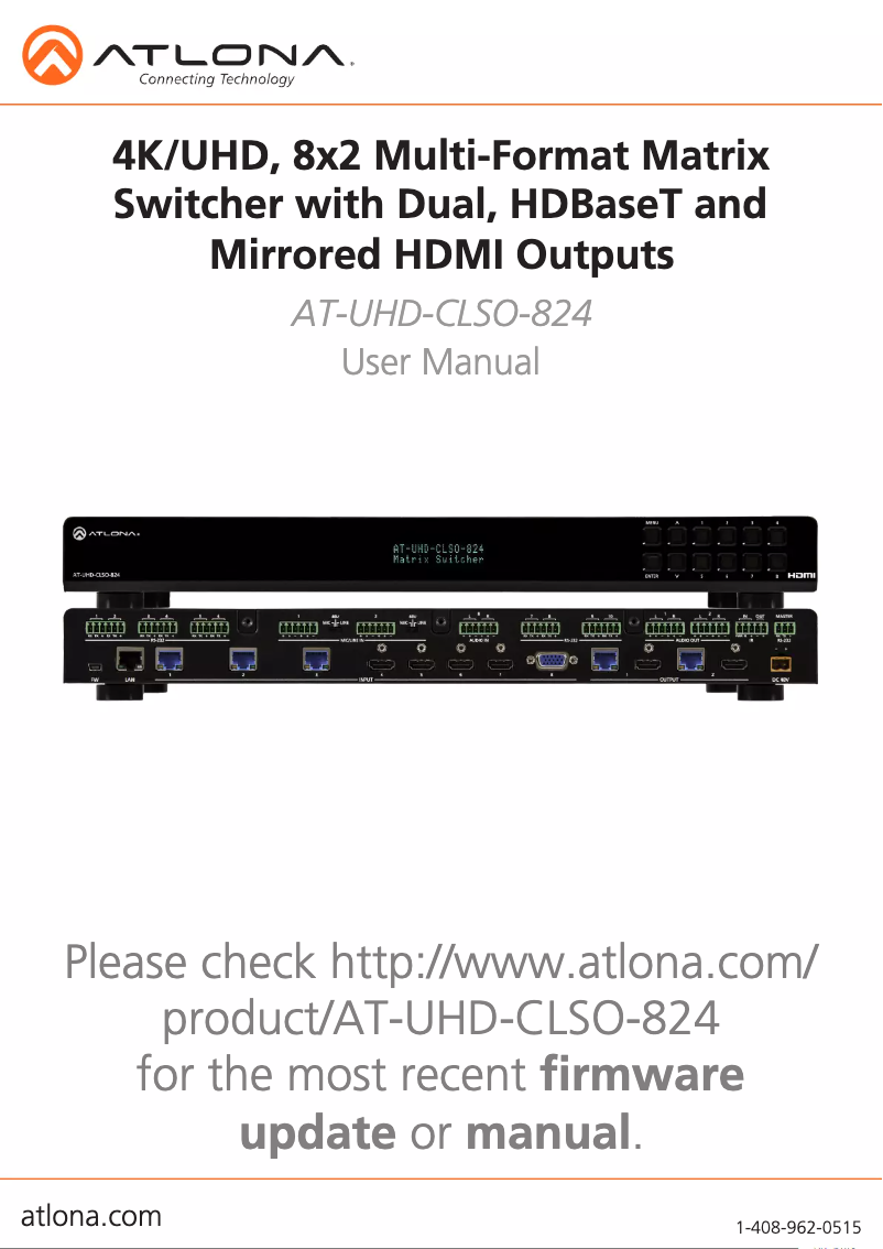 Page 1 de la notice Manuel utilisateur Atlona AT-UHD-CLSO-824