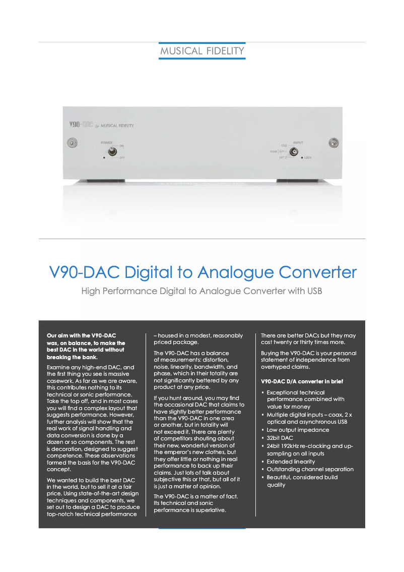 Image de la première page du manuel de l'appareil V90-DAC