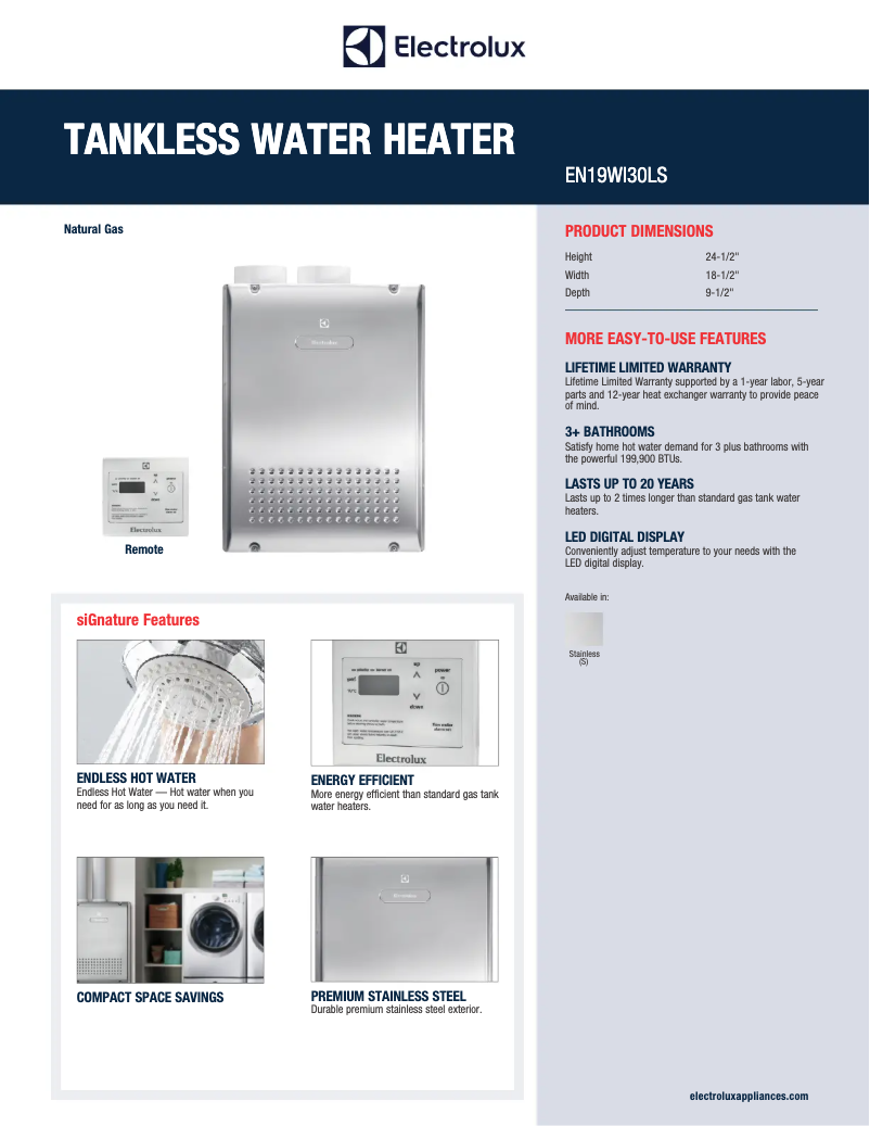 Page 1 de la notice Fiche technique Electrolux EN19WI30LS