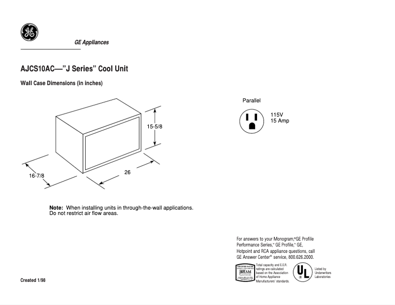 Page n°1 - Fiche technique GE AJCS10AC