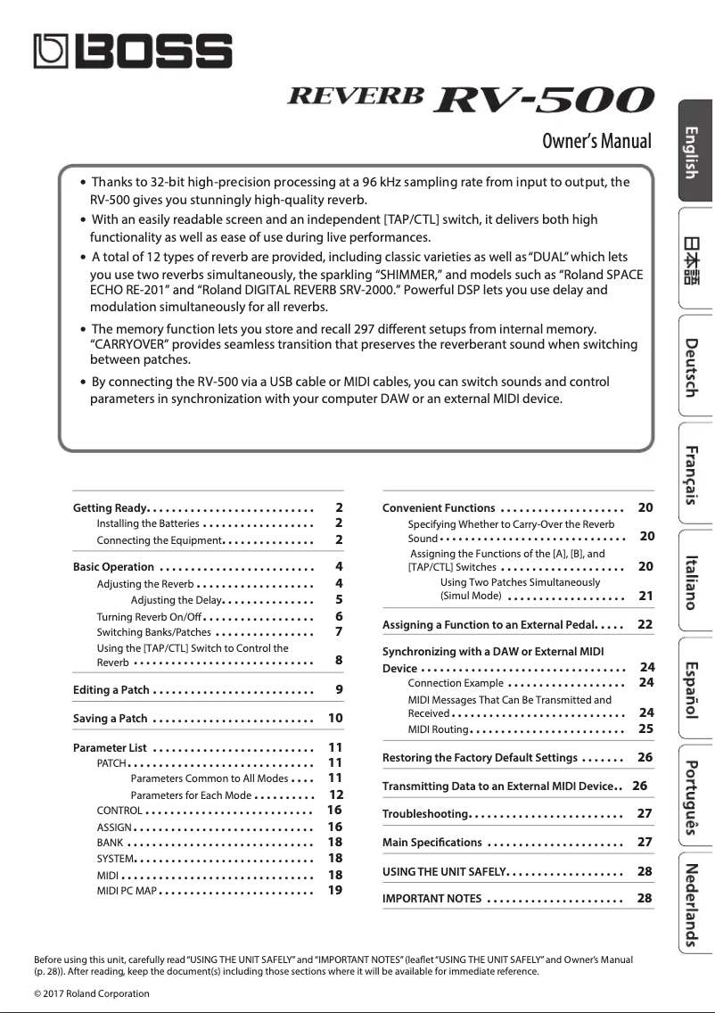 Page n°1 - Manuel utilisateur Boss Reverb RV-500