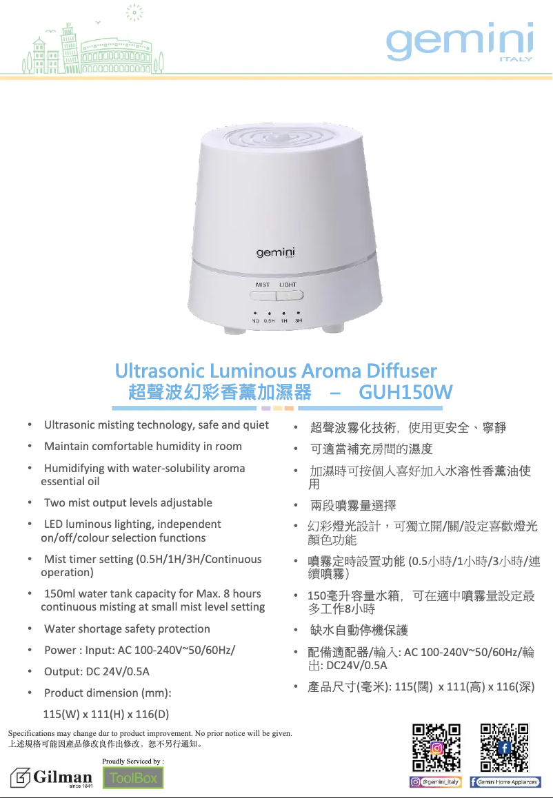 Page 1 de la notice Catalogue Gemini GUH150W
