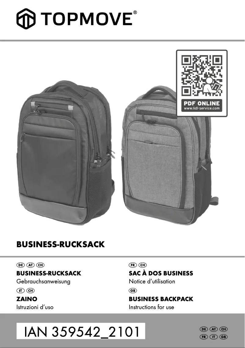 Page 1 de la notice Manuel utilisateur Topmove IAN 359542