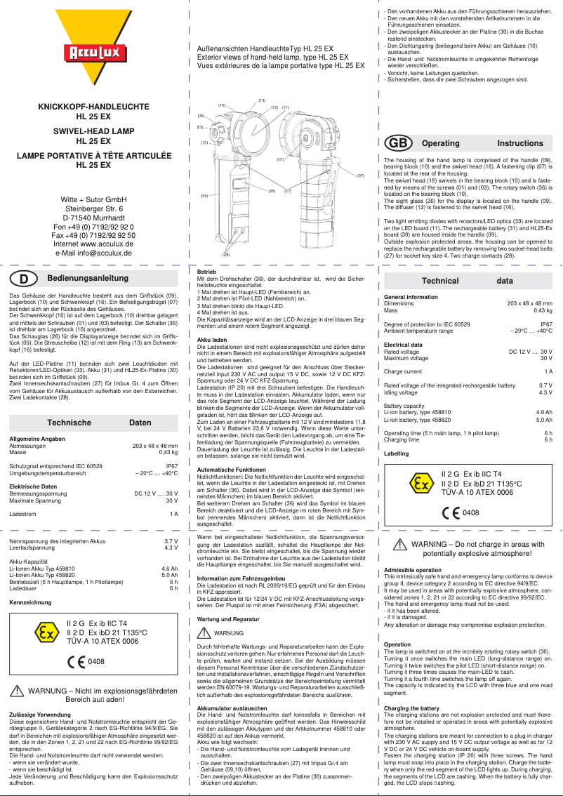Imagen de la primera página del manual del dispositivo HL 25 EX