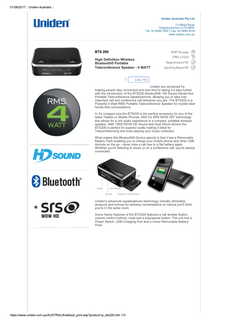 Image de la première page du manuel de l'appareil BTS 200