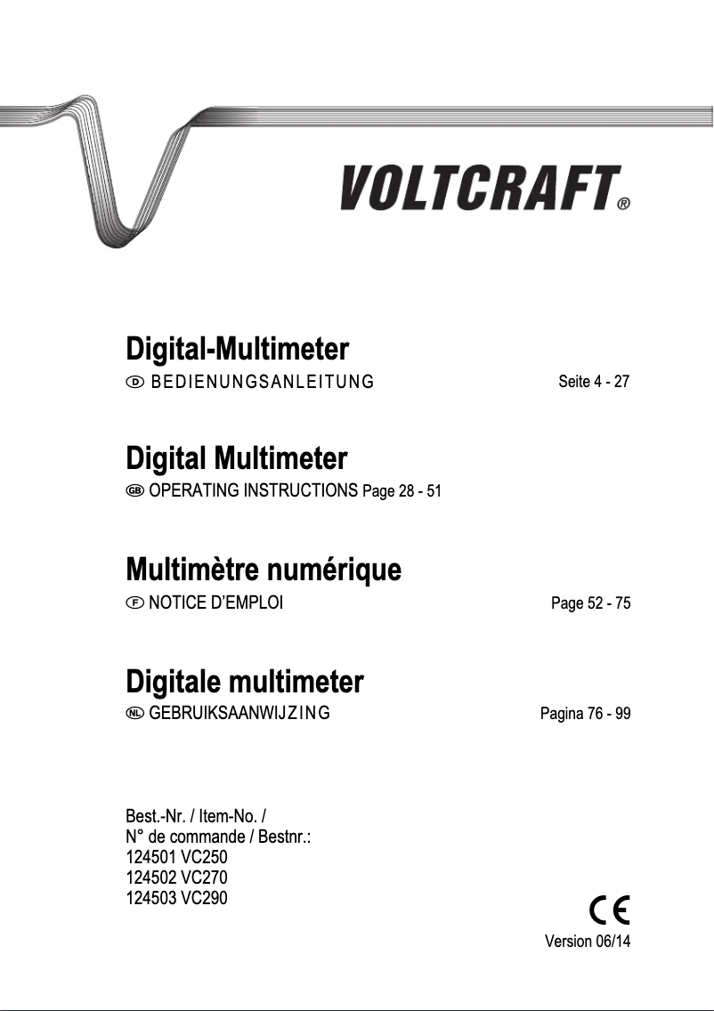 Page n°1 - Manuel utilisateur Voltcraft VC290