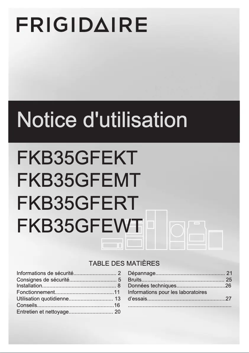 Page 1 de la notice Manuel utilisateur Electrolux FKB35GFEMT