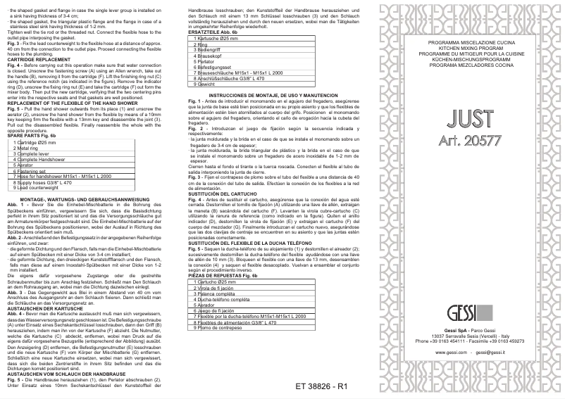 Page n°1 - Guide d'installation Gessi 20577