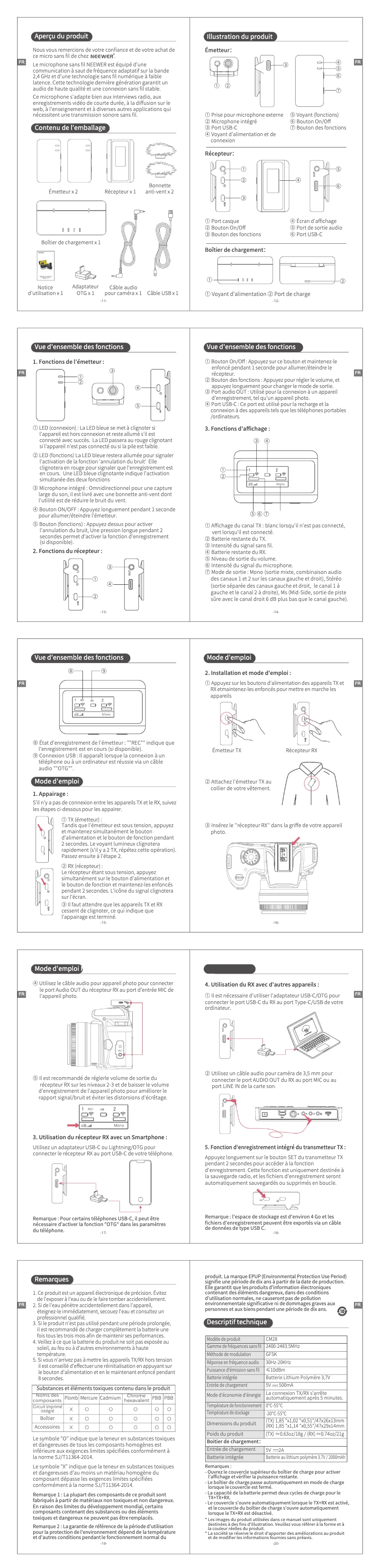 Page 1 de la notice Manuel utilisateur Neewer CM28