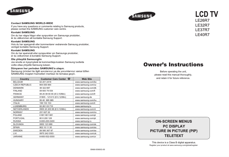 Page 1 de la notice Manuel utilisateur Samsung LE26R75B