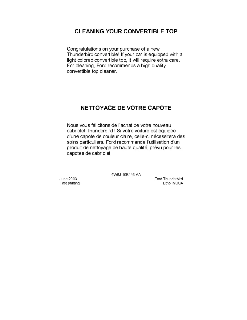 Page 1 de la notice Manuel utilisateur Ford Thunderbird (2004)