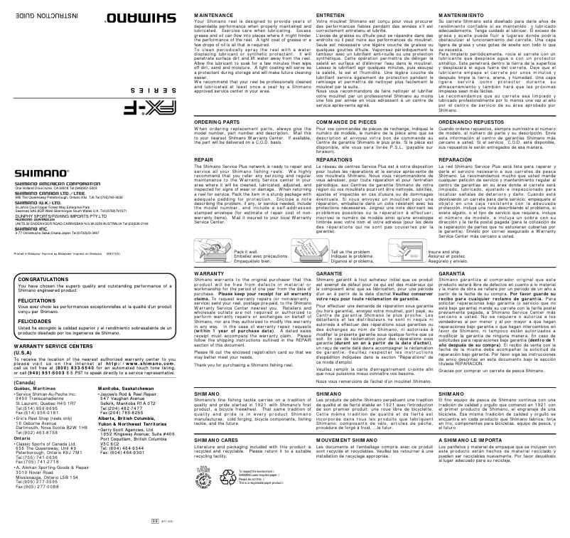 Page 1 de la notice Manuel utilisateur Shimano FX 4000F