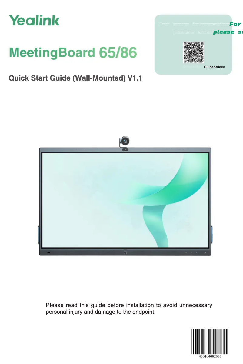 Page 1 de la notice Guide de démarrage rapide Yealink MeetingBoard