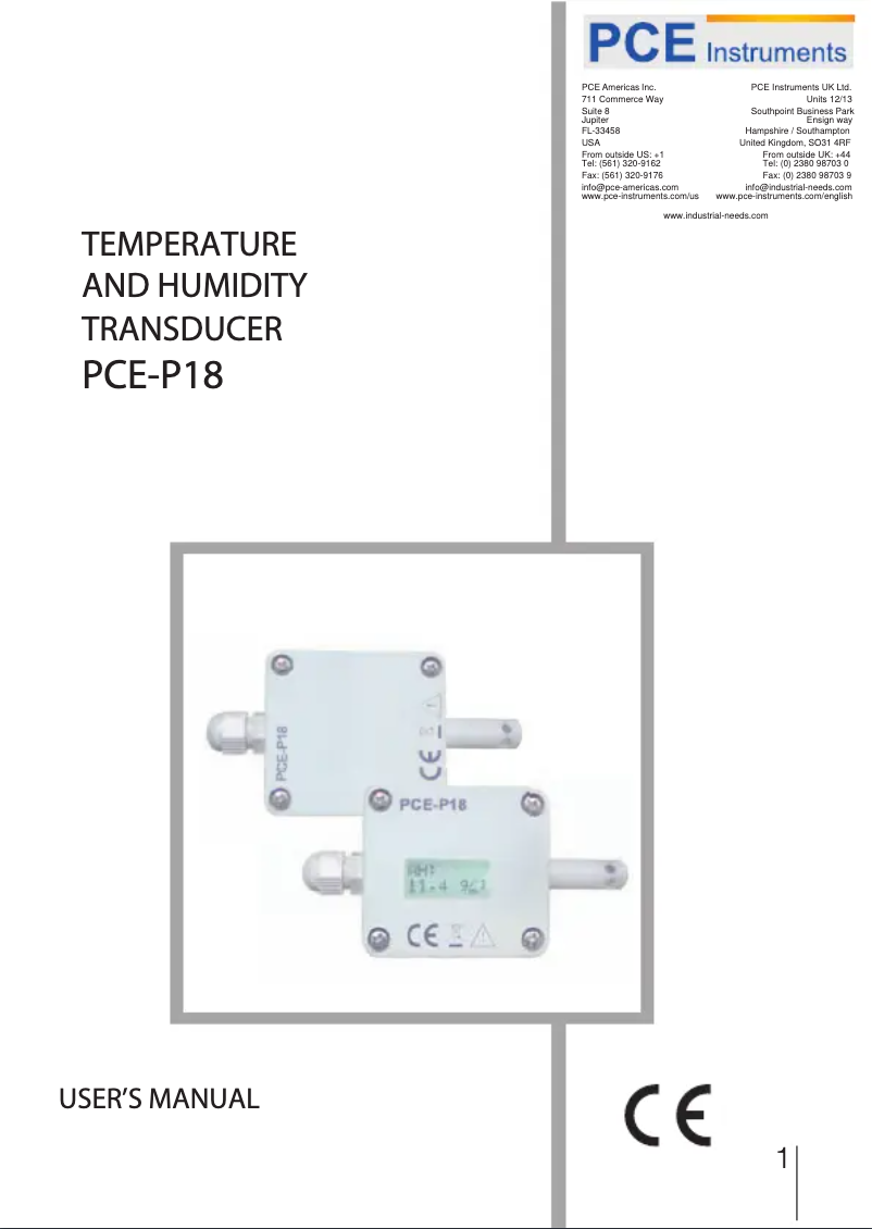 Page 1 de la notice Manuel utilisateur PCE Instruments PCE-P18L
