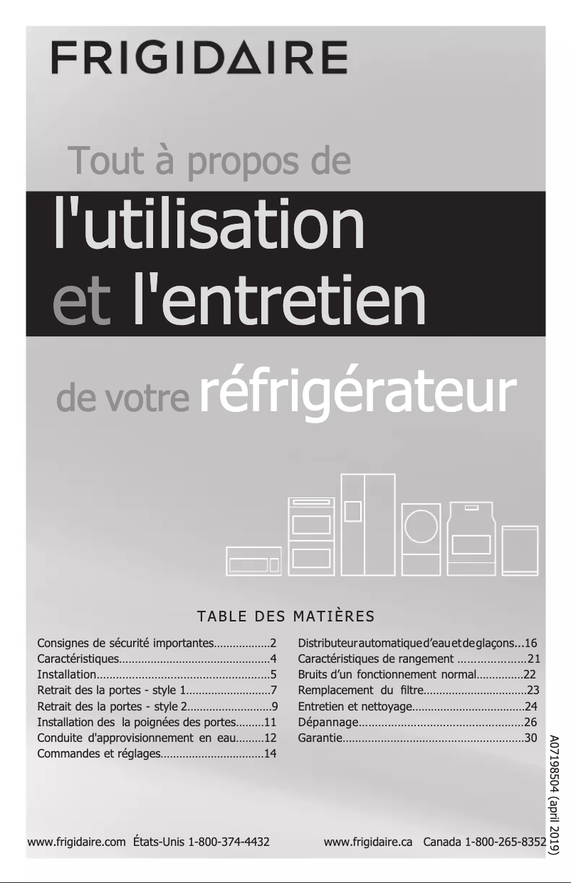 Page n°1 - Manuel utilisateur Frigidaire FFHX2325TS