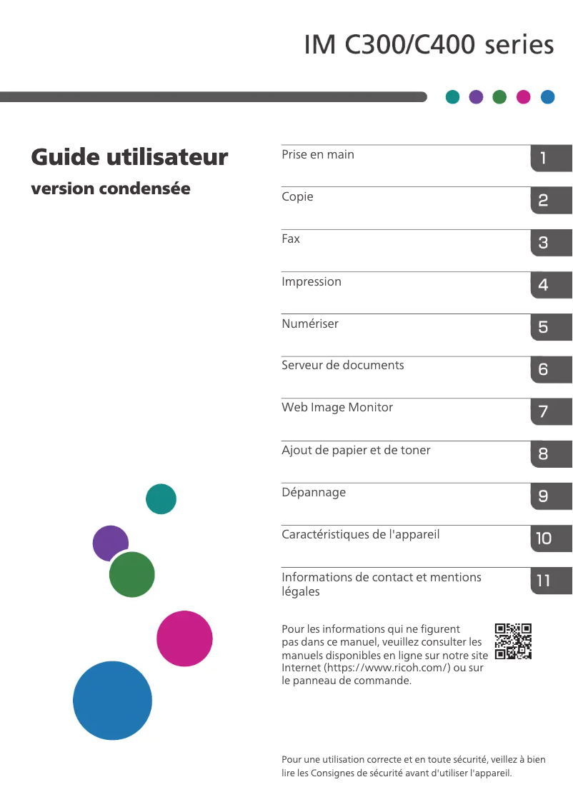 Page 1 de la notice Manuel utilisateur Ricoh IM C300F