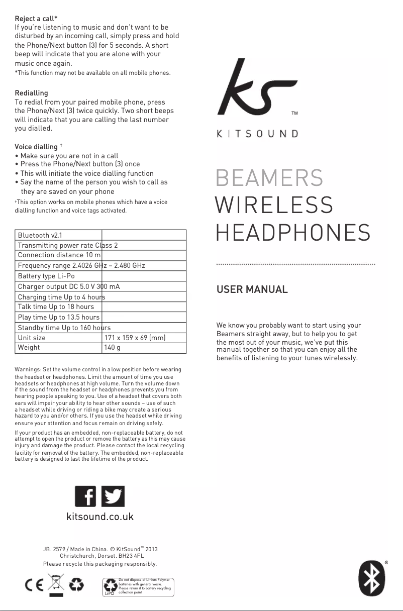 Page 1 de la notice Manuel utilisateur KitSound Beamers
