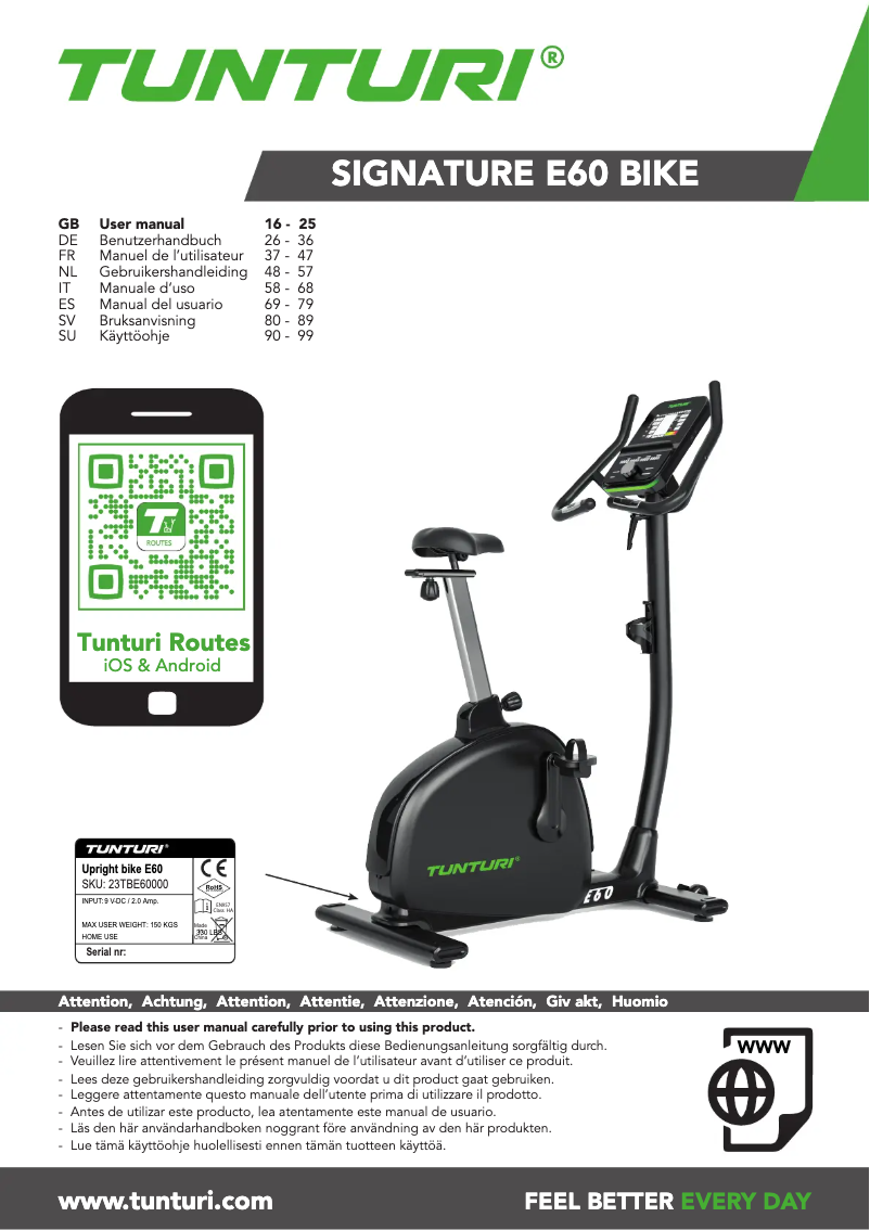 Página 1 del manual Manual de usuario Tunturi Signature E60