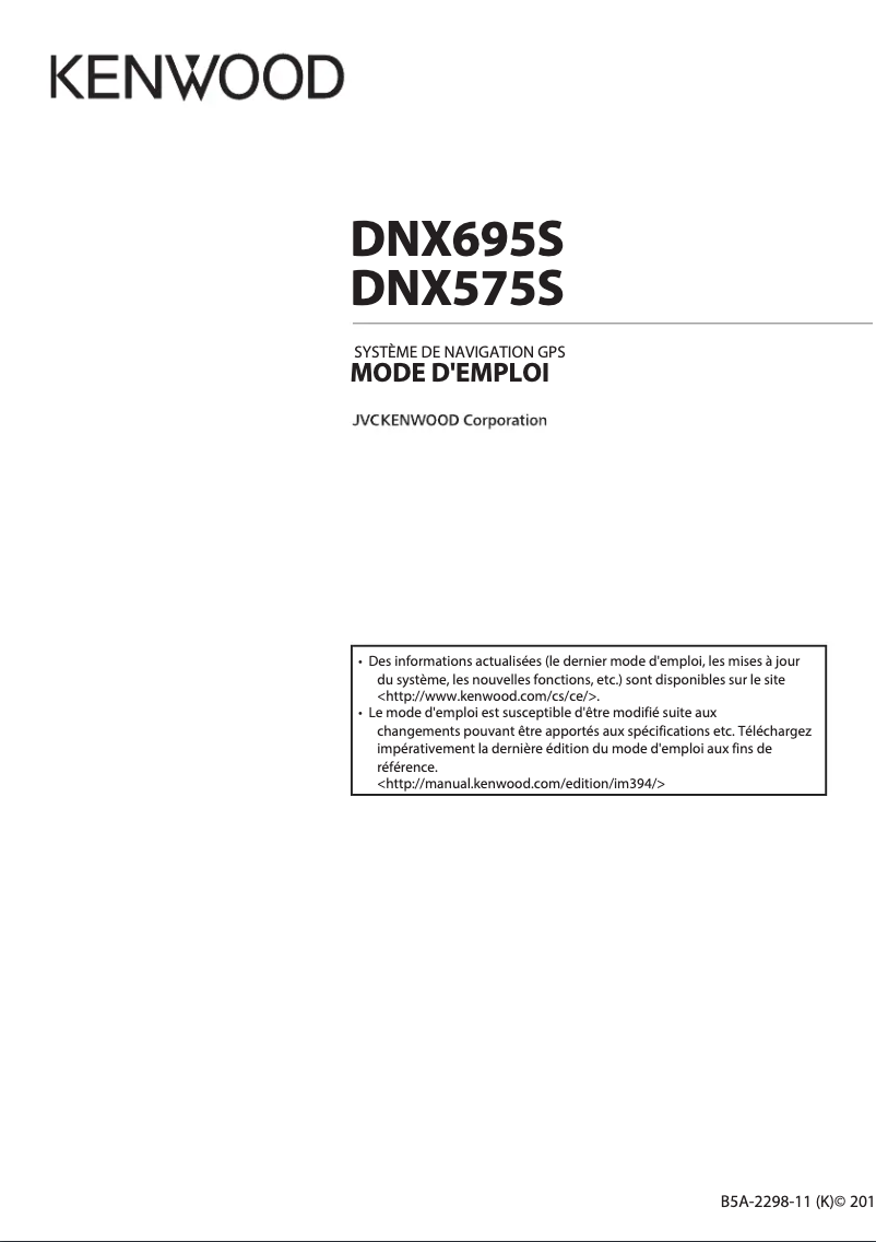 Page n°1 - Manuel utilisateur Kenwood DNX695S