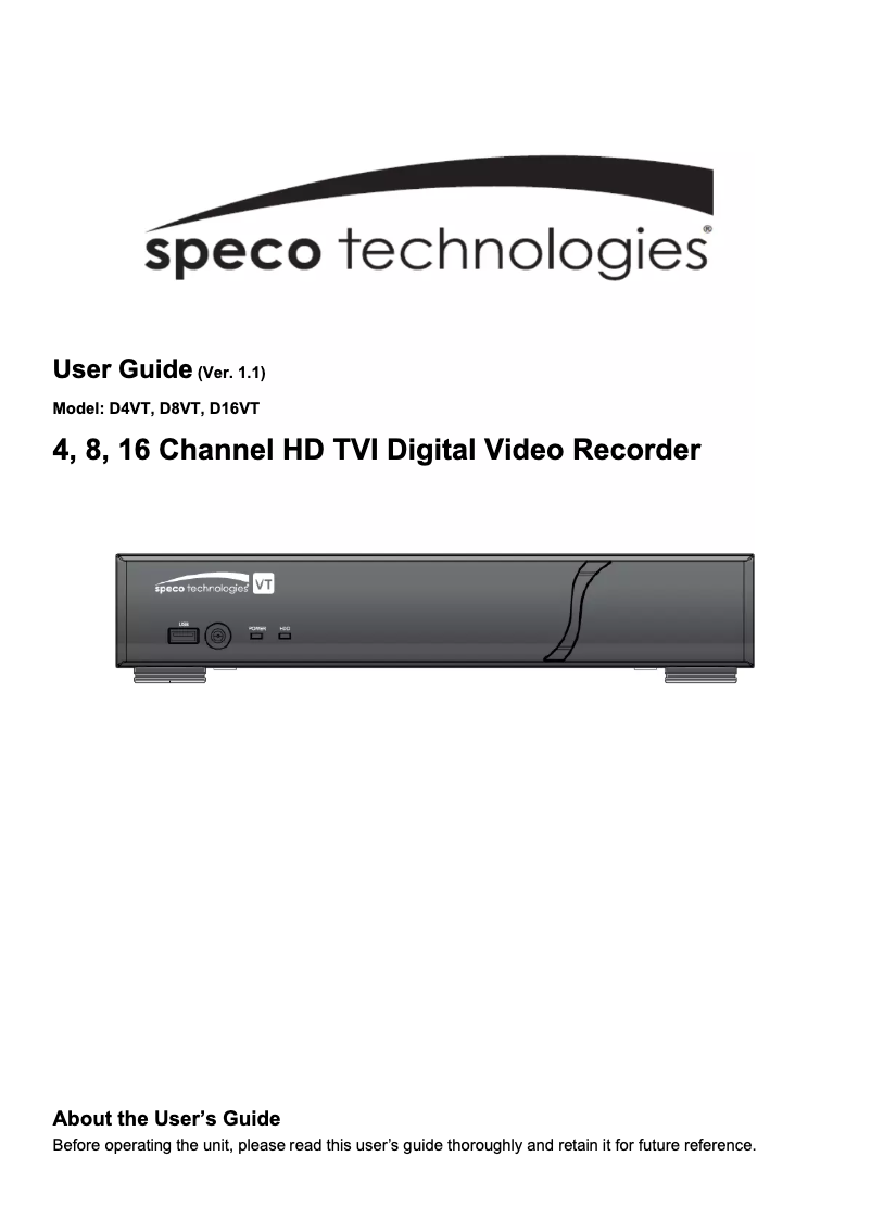 Page n°1 - Manuel utilisateur Speco Technologies D4VT