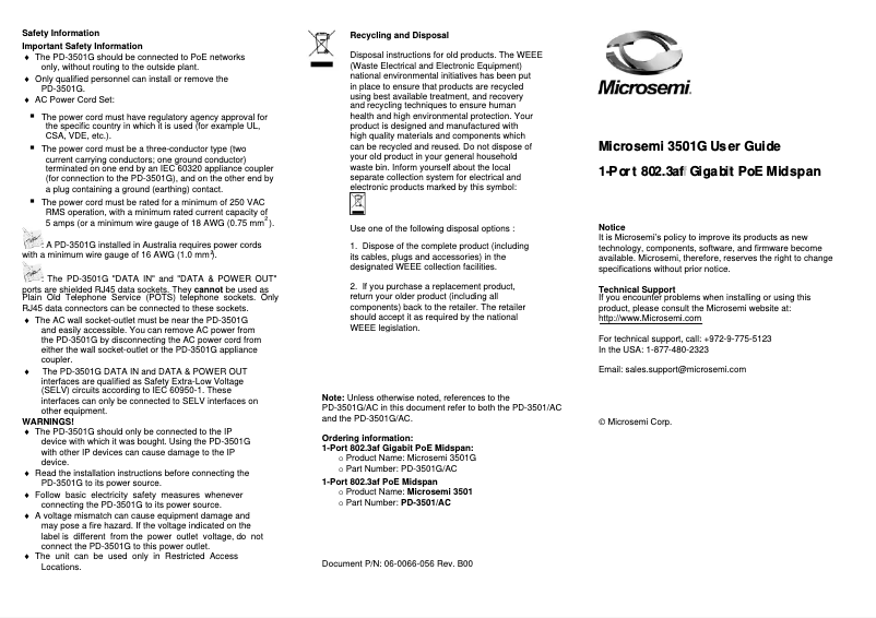 Page n°1 - Manuel utilisateur Microchip PD-3501G