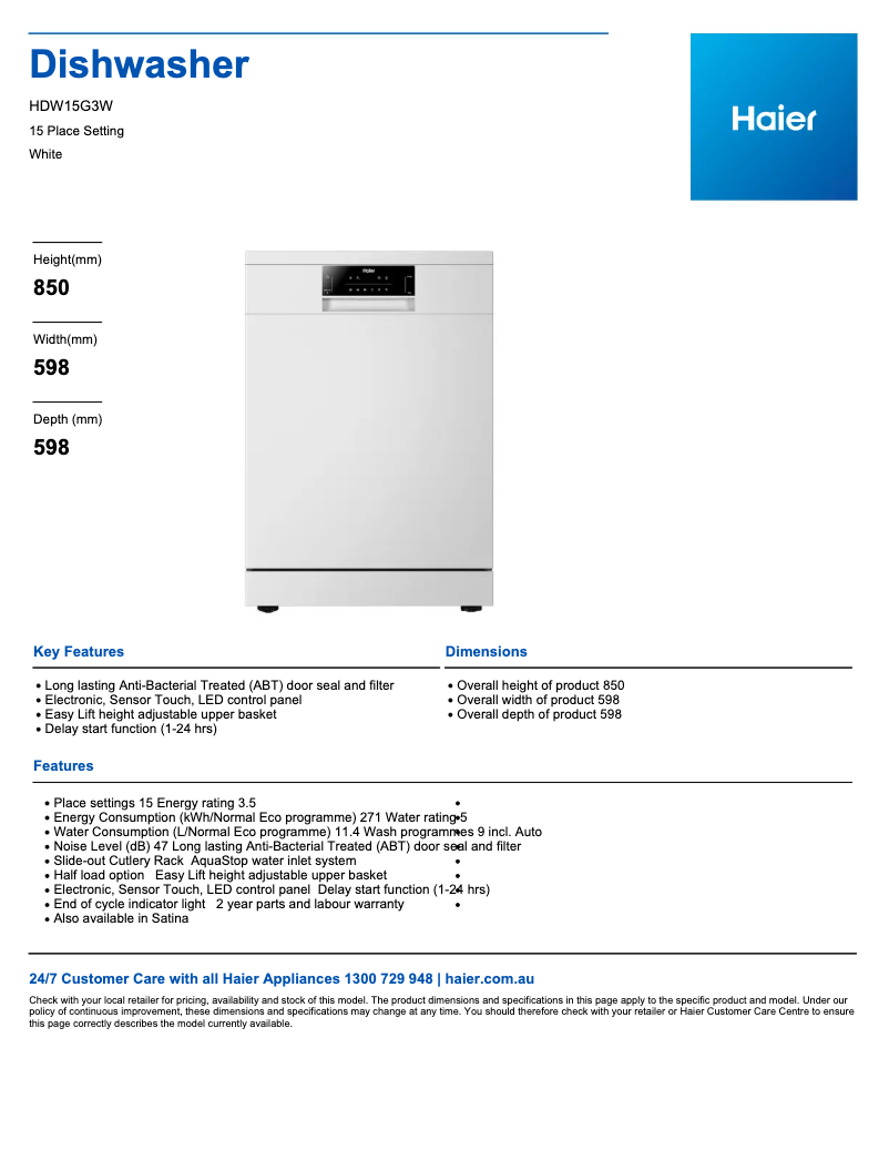Image de la première page du manuel de l'appareil HDW15G3W