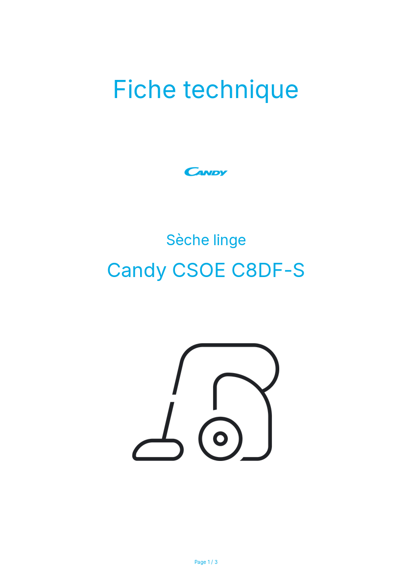 Page n°1 - Fiche technique Candy CSOE C8DF-S