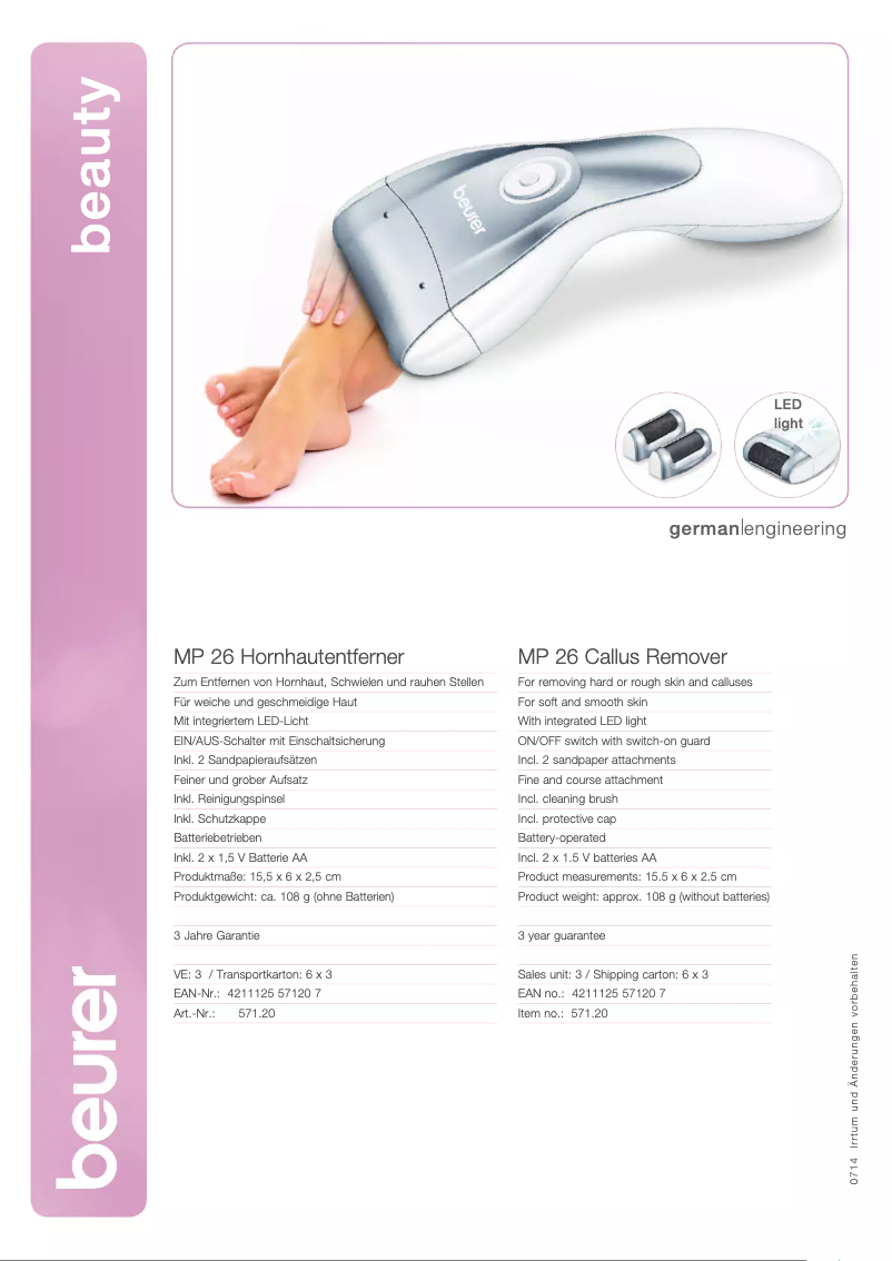 Página 1 del manual Ficha técnica Beurer MP 26