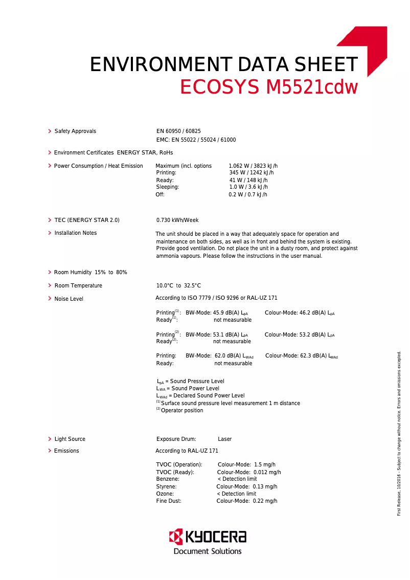 Page n°1 - Fiche technique Kyocera Ecosys M5521cdw