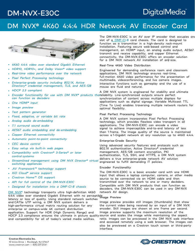 Page n°1 - Fiche technique Crestron DM-NVX-E30C