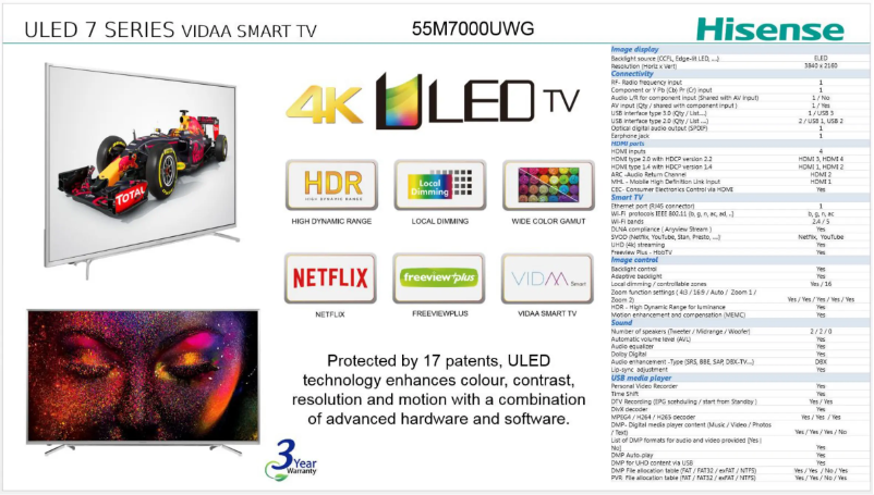 Page n°1 - Fiche technique Hisense 55M7000UWG