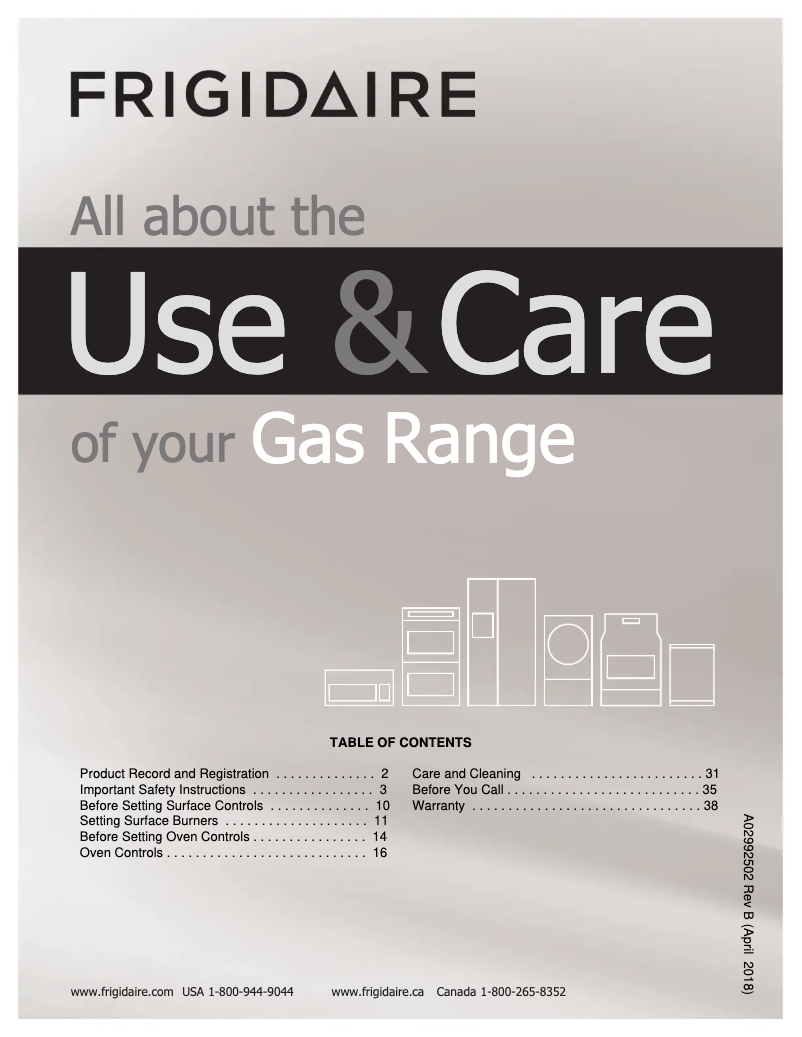 Page 1 de la notice Manuel d'utilisation et d'entretien Frigidaire FFGF3052TS