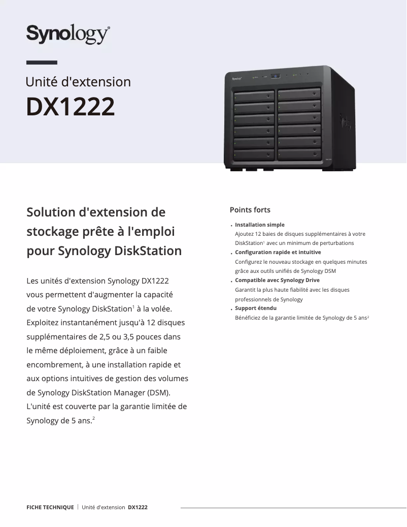 Page 1 of the manual Technical Sheet Synology DX1222