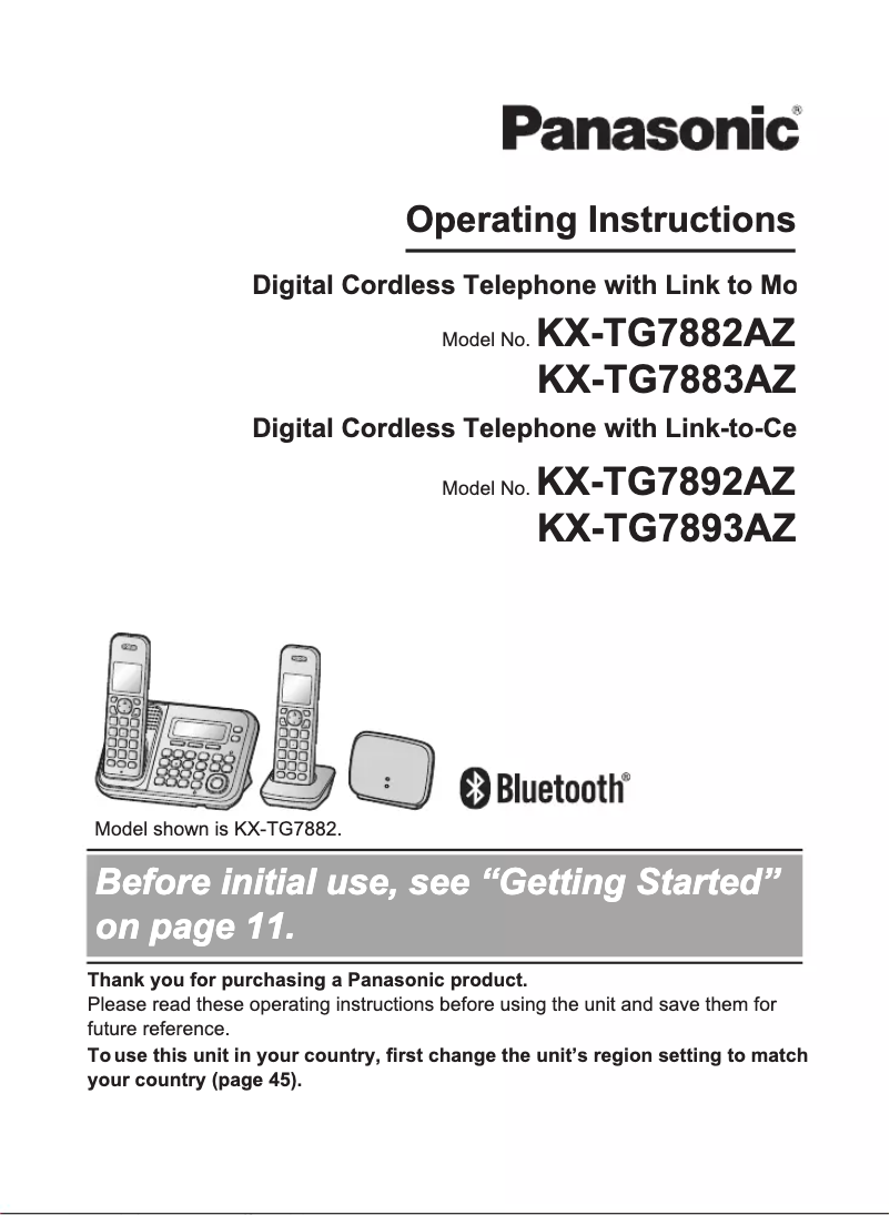 Page n°1 - Manuel utilisateur Panasonic KX-TG7882
