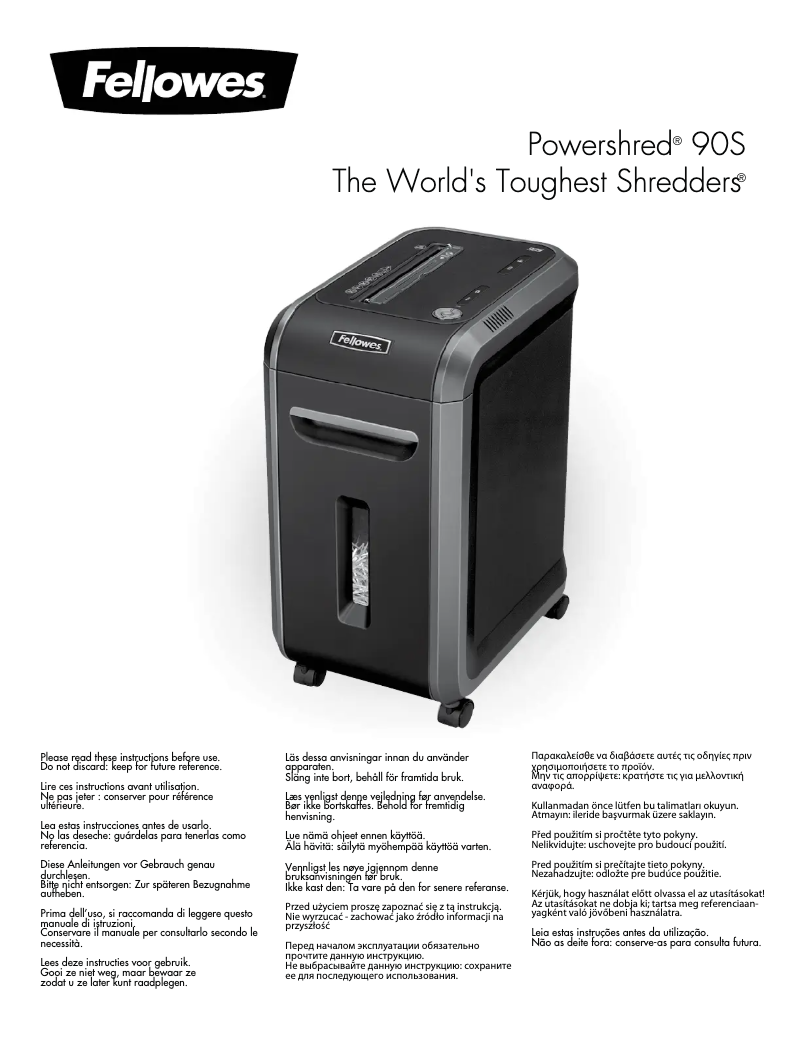Page 1 de la notice Manuel utilisateur Fellowes Powershred 90S