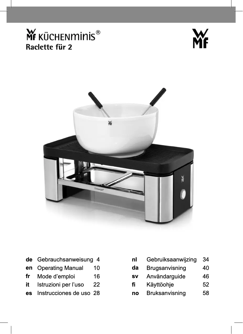 Page n°1 - Manuel utilisateur WMF Raclette