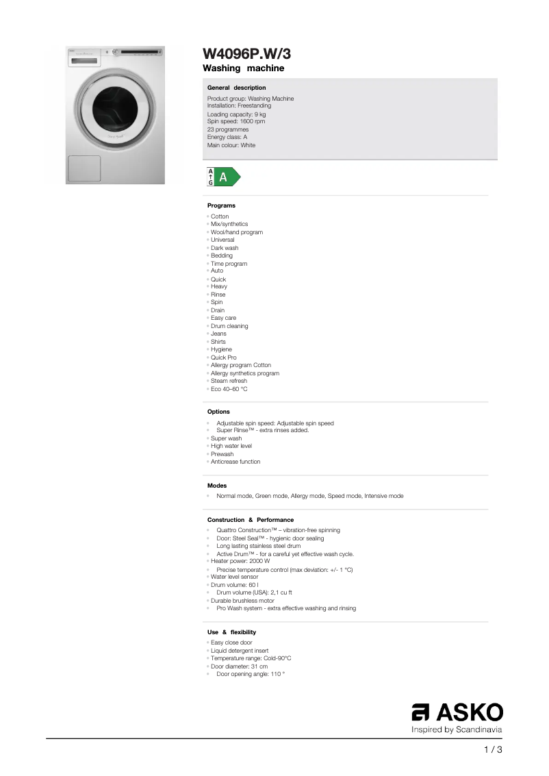 Image de la première page du manuel de l'appareil W4096P.W/3