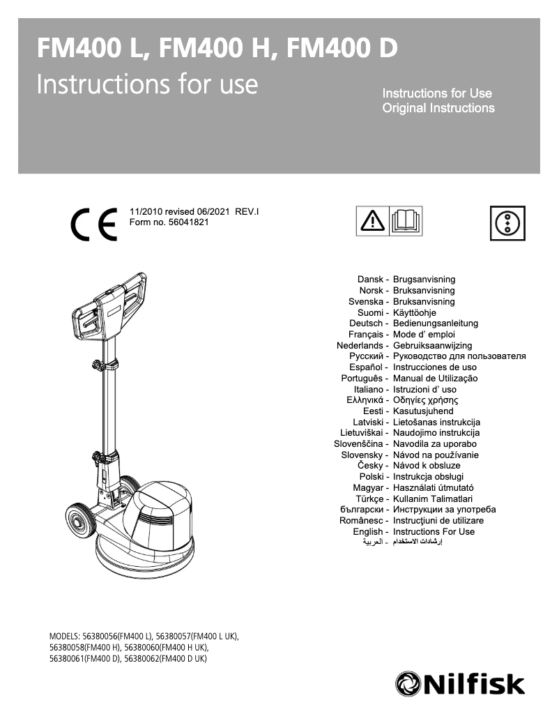 Page 1 de la notice Manuel utilisateur Nilfisk FM400L