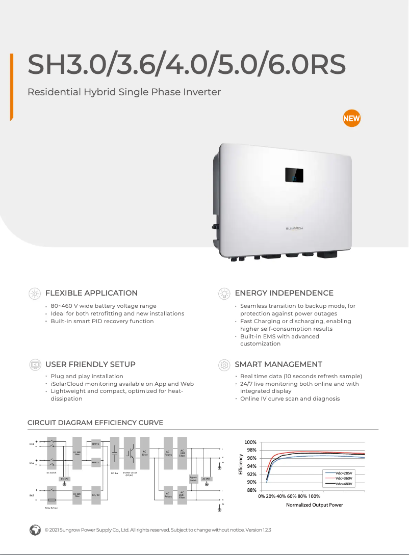 Página 1 del manual Ficha técnica Sungrow SG5.0RS