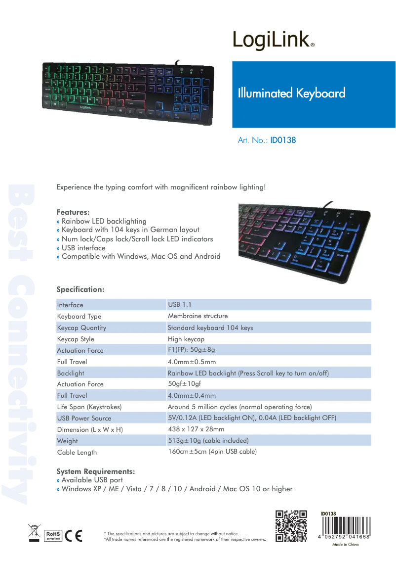 Page n°1 - Manuel utilisateur LogiLink ID0138