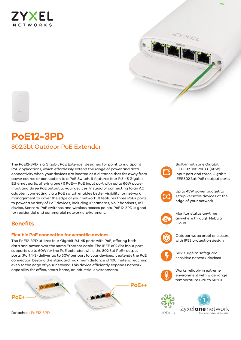 Page 1 de la notice Fiche technique ZyXEL PoE12-3PD