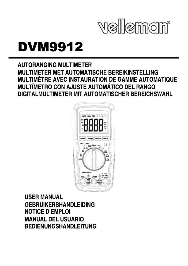 Page 1 de la notice Manuel utilisateur Velleman DVM9912