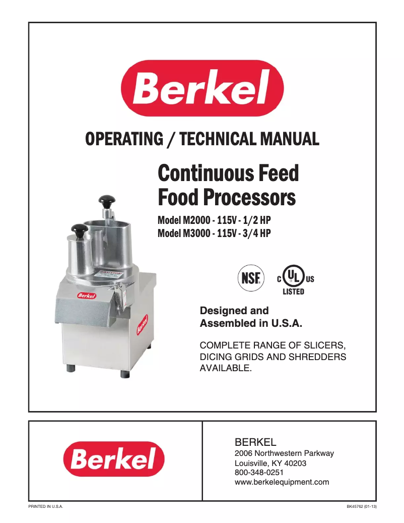 Page 1 de la notice Manuel utilisateur Berkel M2000