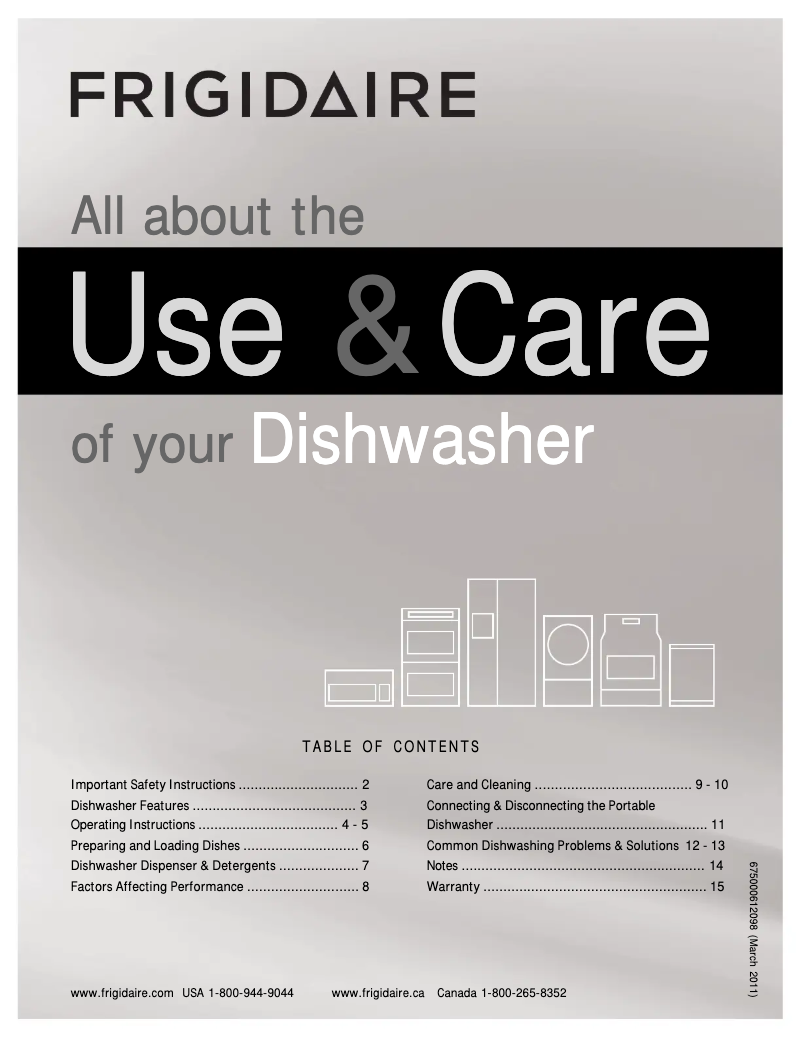 Page n°1 - Manuel d'utilisation et d'entretien Frigidaire FFBD1821M