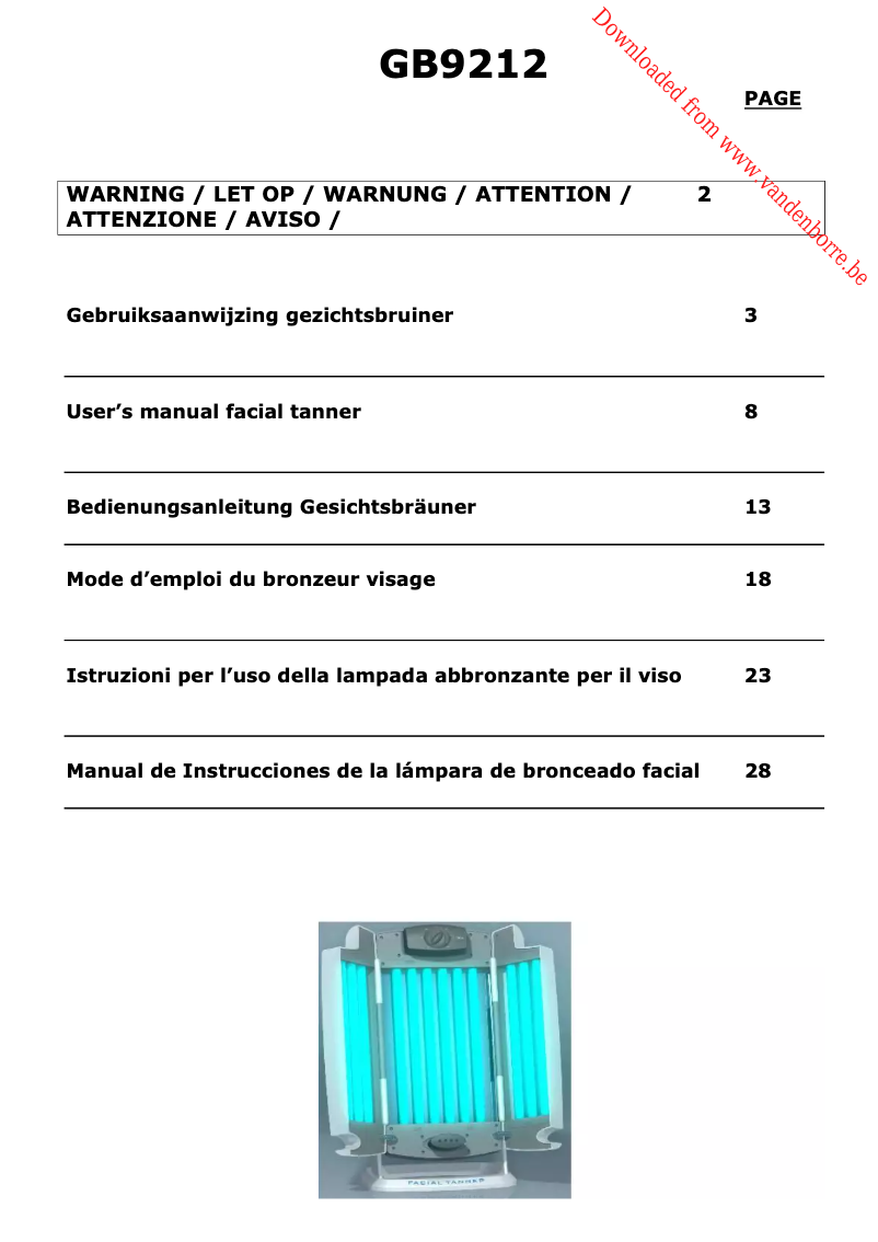 Page 1 de la notice Manuel utilisateur Eurosolar GB9212