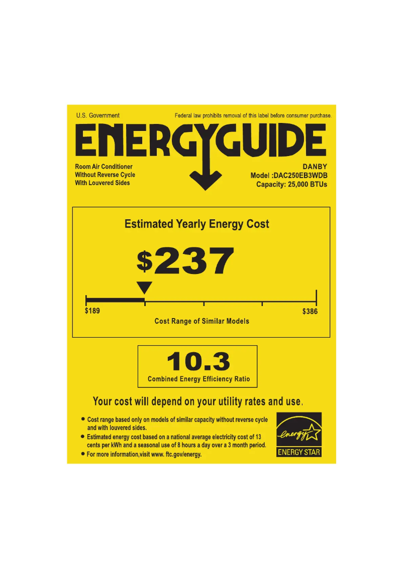 Página 1 del manual Etiqueta energética Danby DAC250EB3WDB