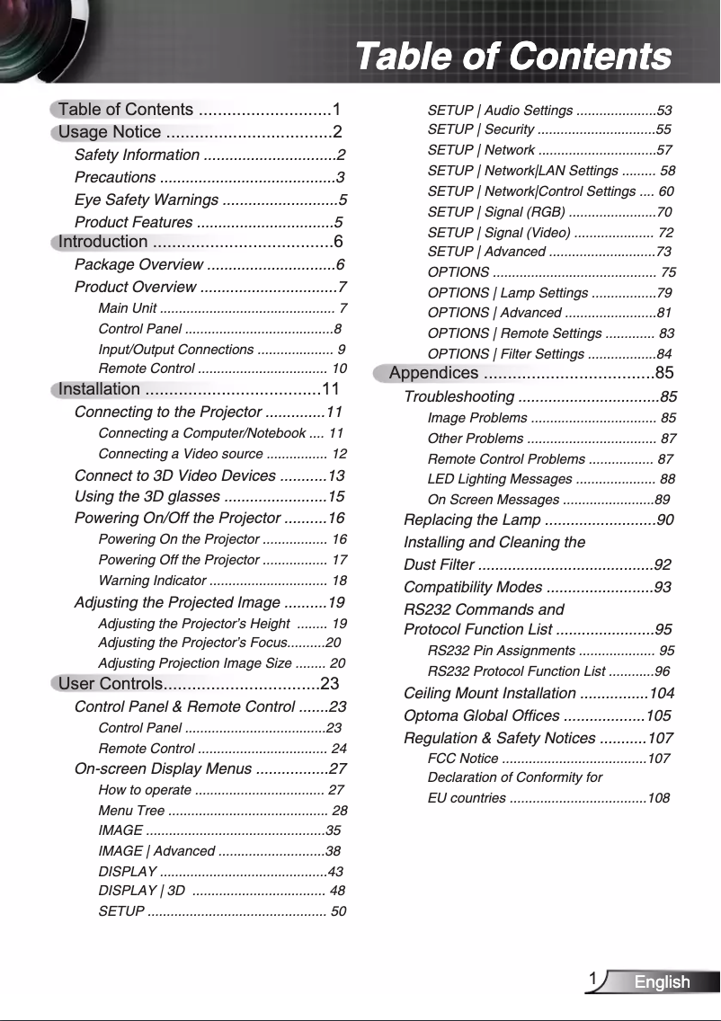 Page n°1 - Manuel utilisateur Optoma W319USTE